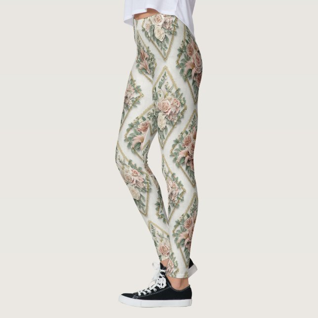 Legging Floral Diamonds Pattern – Geometric Botanical  (Esquerda)