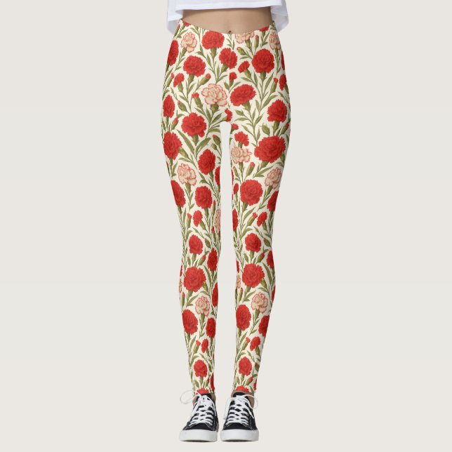 Legging Floral do Cravo Vermelho Botânico (Frente)