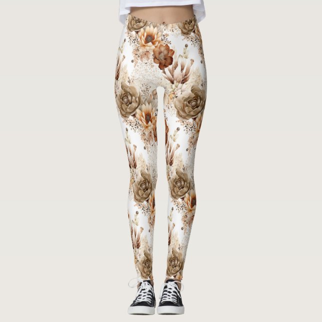 Legging Floral do Sudoeste Creme Marrom Ocidental (Frente)