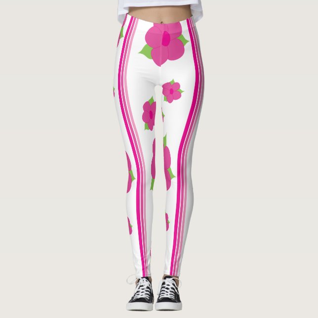 Legging Floral e Faixa Rosa (Frente)