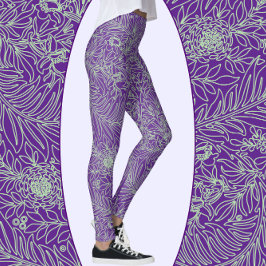 Legging Floral e Vinhas Vermelhas Roxas e Vermelhas