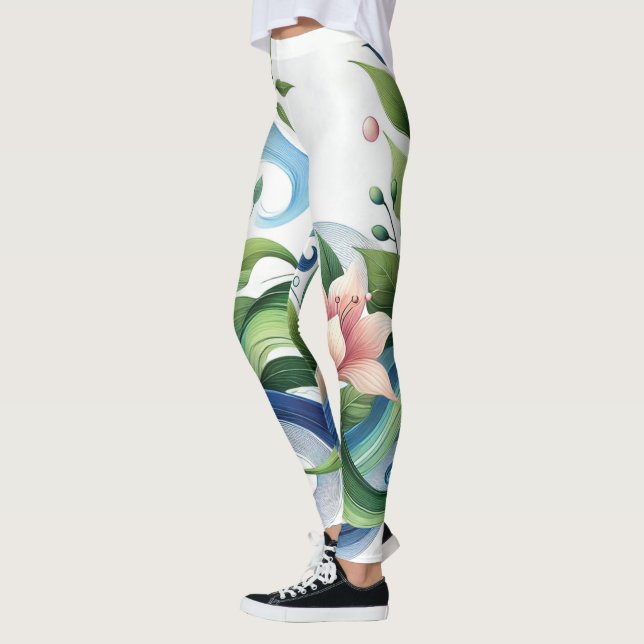 Legging Floral Elegante e Fluxo de Natureza Mulheres (Esquerda)