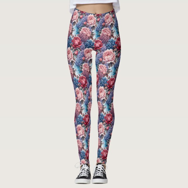Legging Floral em Azul e Rosa (Frente)