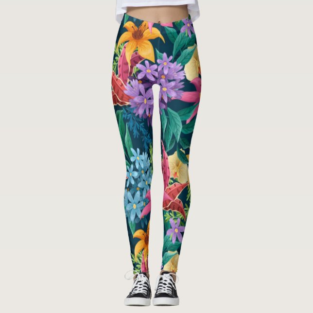 Legging Floral Exótica Folhas Padrão-23001 (Frente)