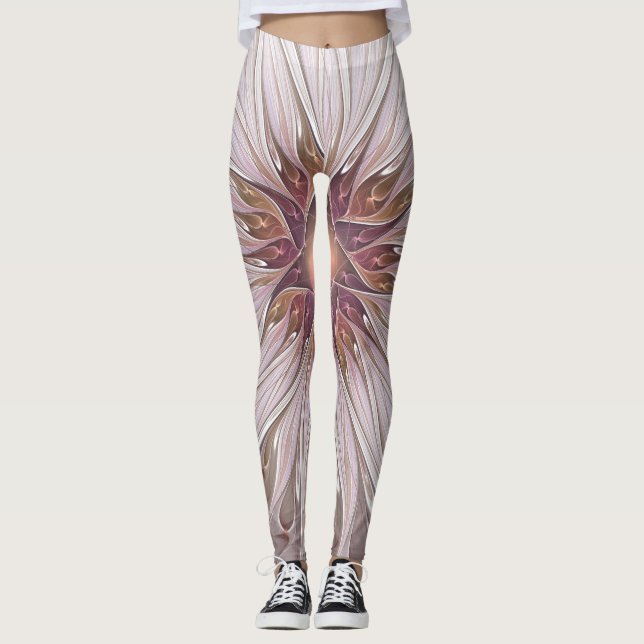 Legging Floral Fantasy, Abstrato Moderna Flor Pastel (Frente)