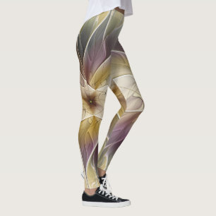 Legging Floral Fantasy Dourada Eggplant Abstrato Art Fract