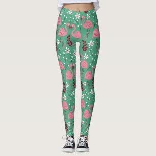 Legging Floral flamingo sem costura, padrão rosa verde