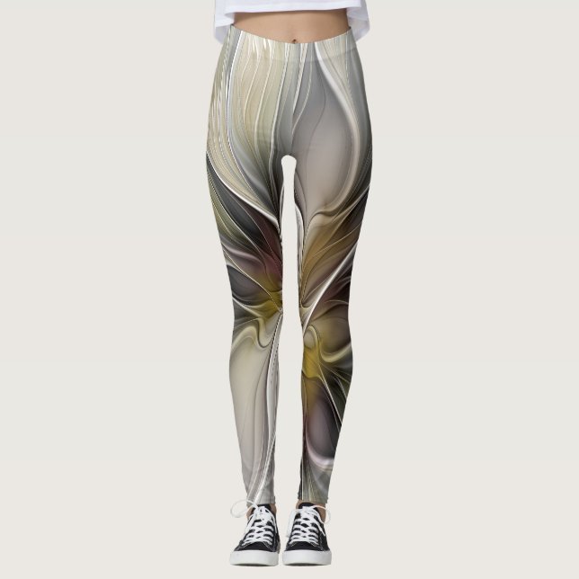 Legging Floral Fractal, Fantasia Flor com Cores da Terra (Frente)