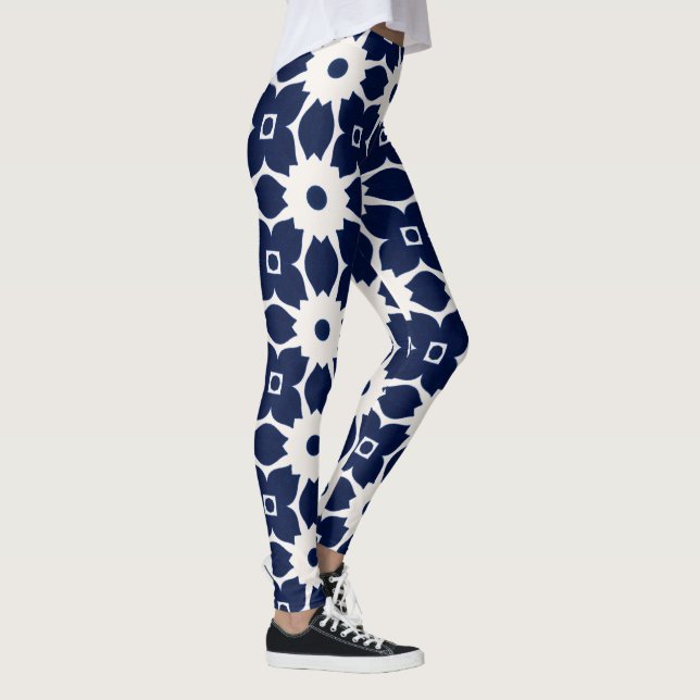 Legging Floral Geométrico marinho Azul e Branco (Direita)