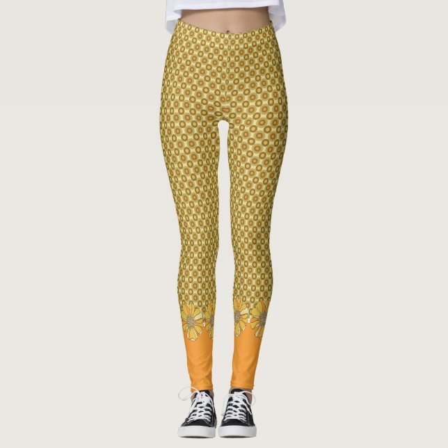 Legging Floral Geométrico Retro Laranja (Frente)