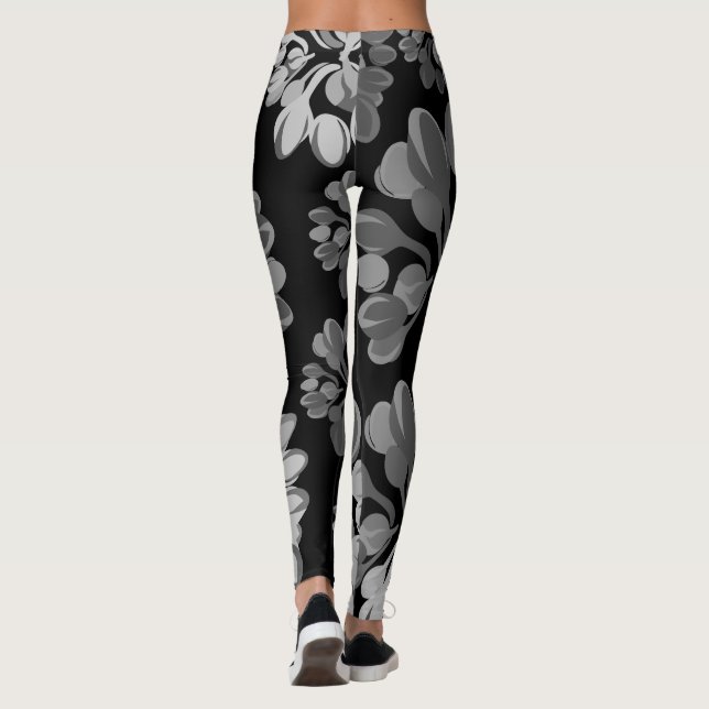 Legging Floral Grande Simétrico de Preto e Cinza (Verso)