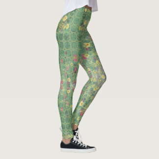 Legging Floral Green Grey Tile 