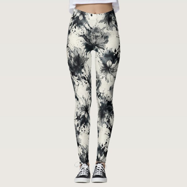 Legging Floral Ink Splash Pattern – Abstract Botanical  (Frente)