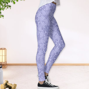 Legging Floral Lineart Periwinkle Blue Roxo