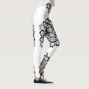Legging Floral Mandala Em Preto E Branco