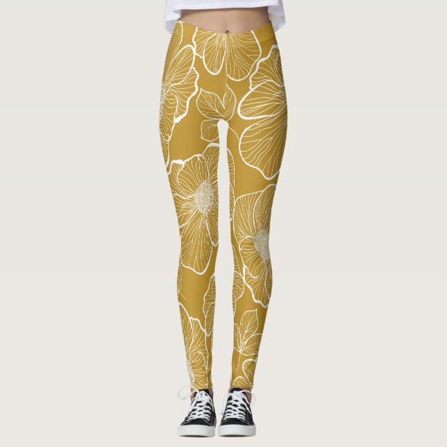 Legging Floral monocromático Dourado: Abstrato sem costura (Frente)