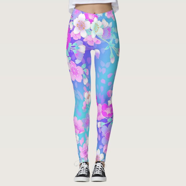 Legging Floral no Azul (Frente)