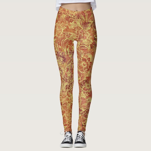 Legging Floral Ornamental com Textura - Visual Antigo (Frente)