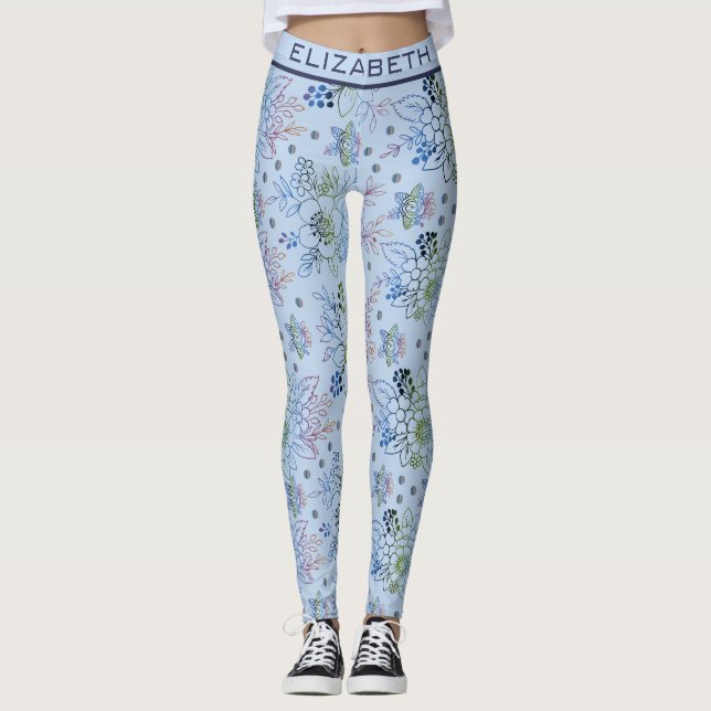 Legging Floral padrão grande floração com nome personaliza (Frente)
