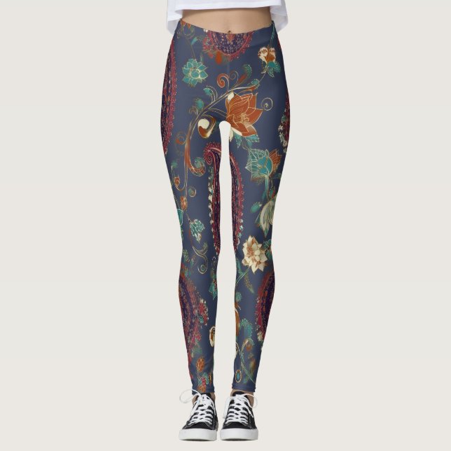 Legging Floral Paisley Pattern – Ornamental Botanical  (Frente)