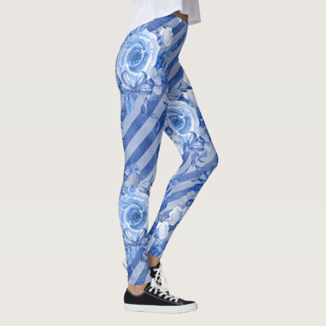 Legging Floral para Impressão de Flor Azul-Mulher (Direita)