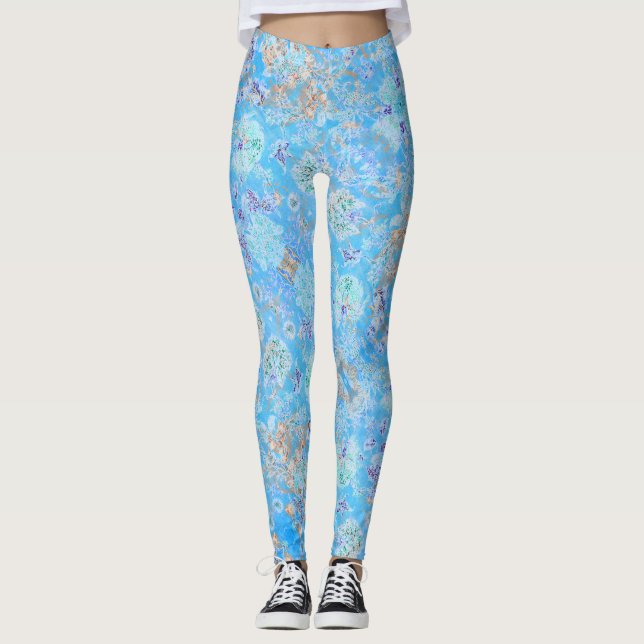Legging Floral pastel azul fofo (Frente)