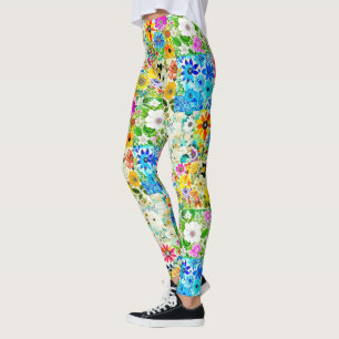 Legging Floral Patchwork Art Watercolor Flowers