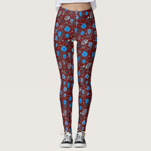 Legging Floral pattern.04.FR.Bluex4 DRed BG