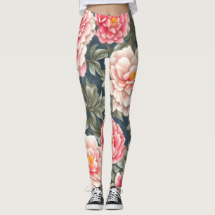 Legging Floral Pattern Peony Flowers
