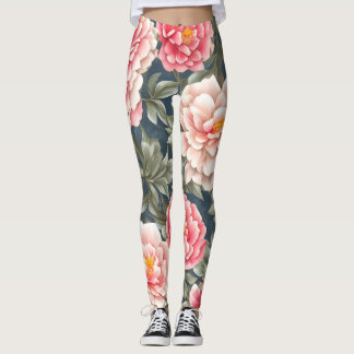 Legging Floral Pattern Peony Flowers