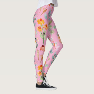 legging floral peônia em aquarela pastel