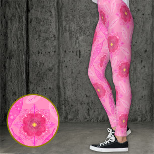 Legging Floral Pintada à Mão Rosa