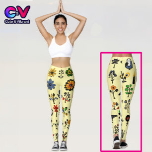 Legging Floral popular e aves coloridas