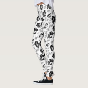Legging Floral, preto e branco