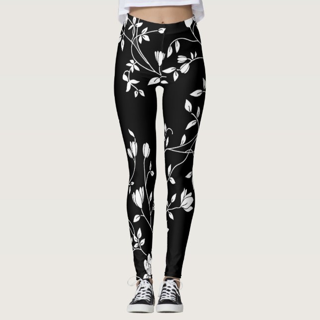 Legging Floral Preto e Branco (Frente)