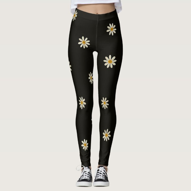 Legging Floral Preto e Branco (Frente)