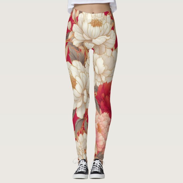 Legging Floral rustic vintage elegante vermelho (Frente)