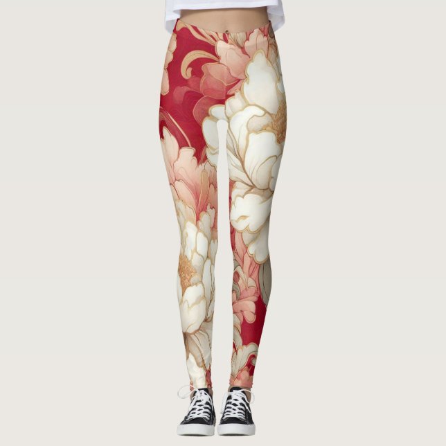 Legging Floral rustic vintage elegante vermelho (Frente)