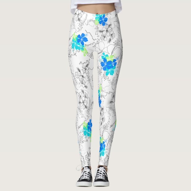 Legging Floral Tropical Hawaiana do Jardim das Meias-Noite (Frente)