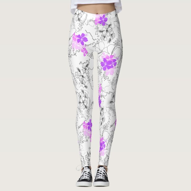 Legging Floral Tropical Hawaiana do Jardim das Meias-Noite (Frente)