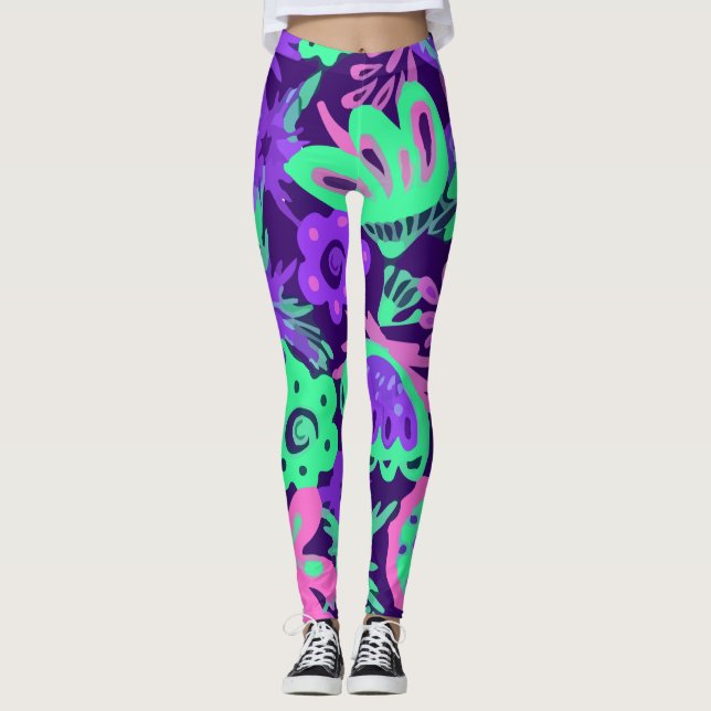 Legging Floral Tropical Neon Colors Bright (Frente)
