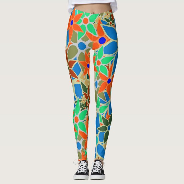 Legging Floral Verde Azul Laranja (Frente)