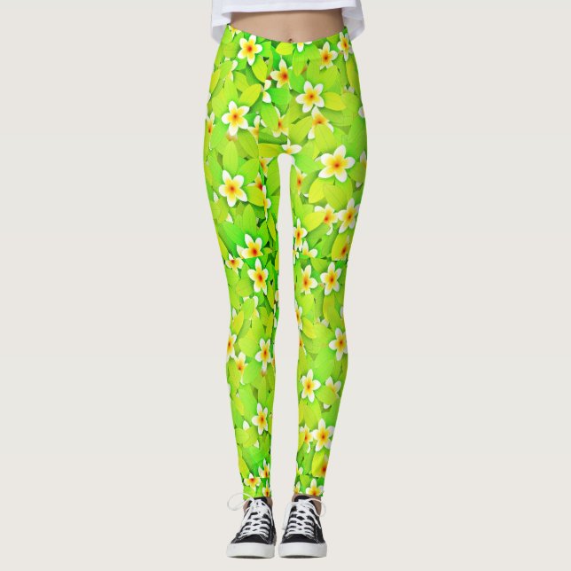 Legging Floral Verde Deixa Flores Amarelas Padrão-61717 (Frente)