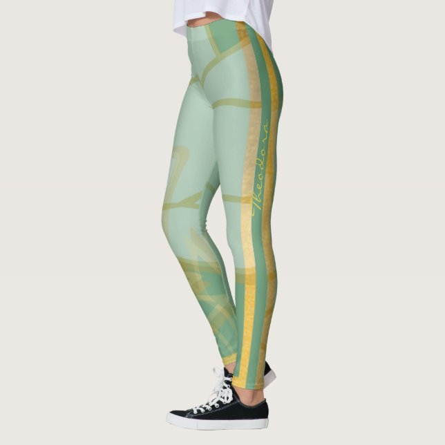 Legging Floral Verde Dourado abstrato (Esquerda)