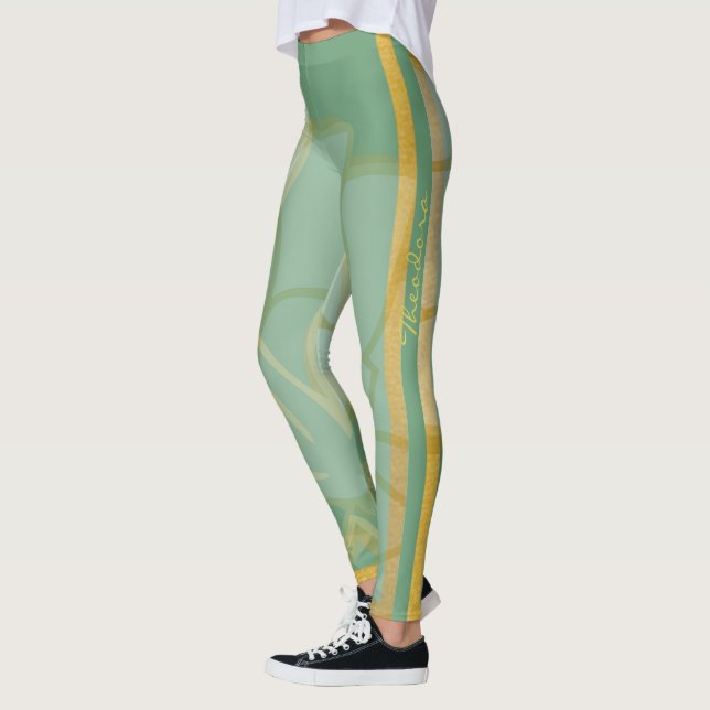 Legging Floral Verde Dourado abstrato (Esquerda)