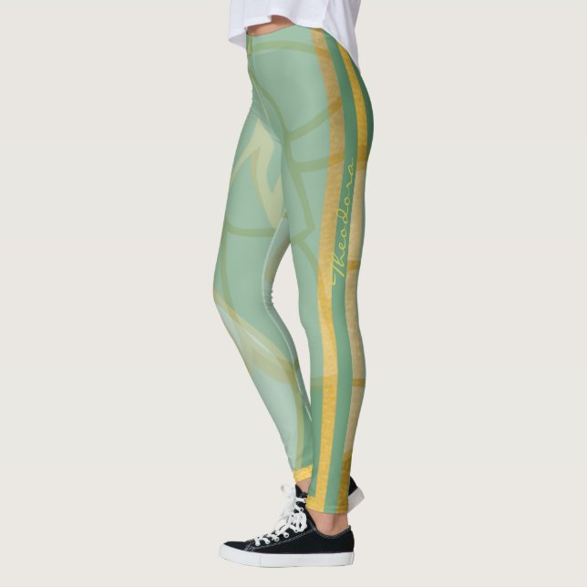Legging Floral Verde Dourado abstrato (Esquerda)