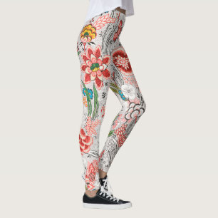 LEGGING FLORAL VERMELHO AZUL AMARELO TULIPAS, FOLHAS FLORA