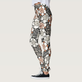 Legging Floral Vermelho e Preto Japonês