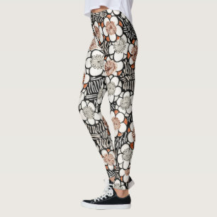 Legging Floral Vermelho e Preto Japonês
