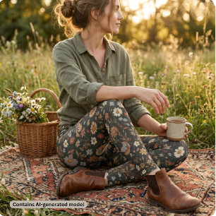 Legging Floral Vintage de Flores Silvestres Escuras